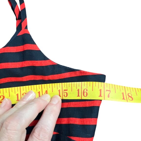 J. Crew Linen Preppy Size 6 Navy & Red Striped Lined Dress With Spaghetti Straps - Picture 6 of 9